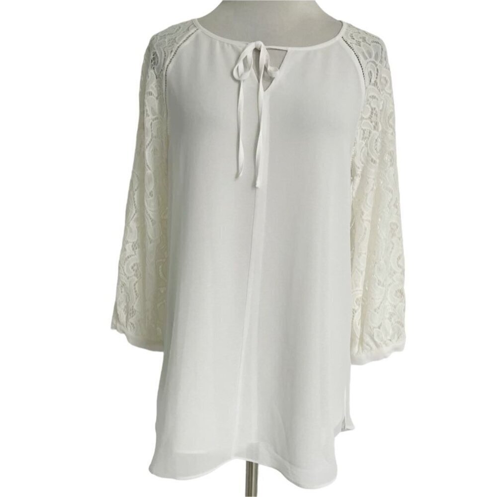 Haute Hippie Size Small  Top Blouse White Peasant Lace Keyhole